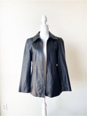 Black Leather Zip-Front Jacket